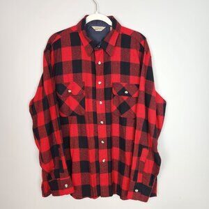Cabela's Flannel Shirt Men's Sz XL Red Black Plaid Wool Nylon Vintage Lumberjack